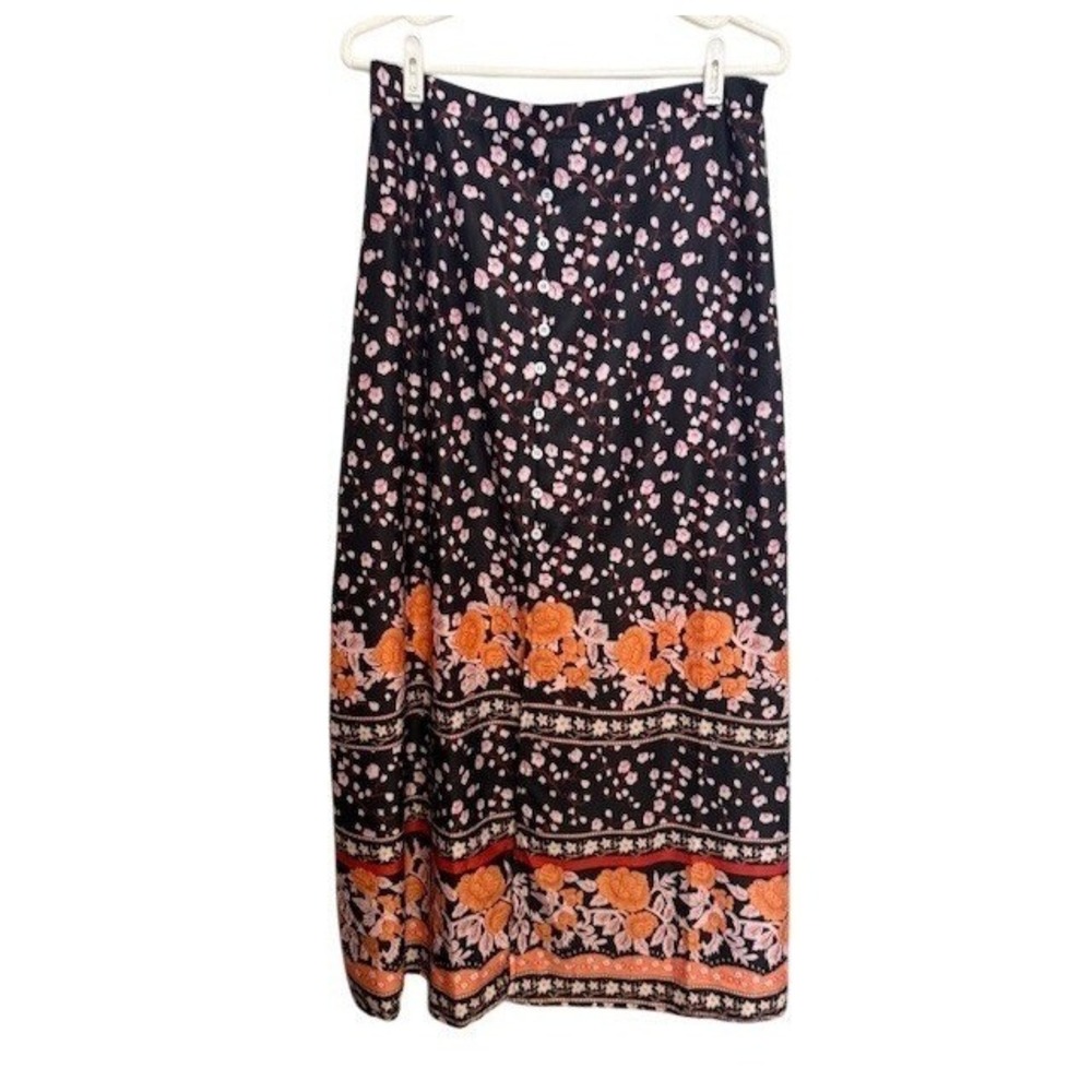 NWOT-Floral/Border Button Front‎ Black Maxi Skirt Boho High Waisted Print 2XL - Picture 2 of 5